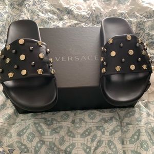 Versace Studded Medusa Slides Black Size 39/9